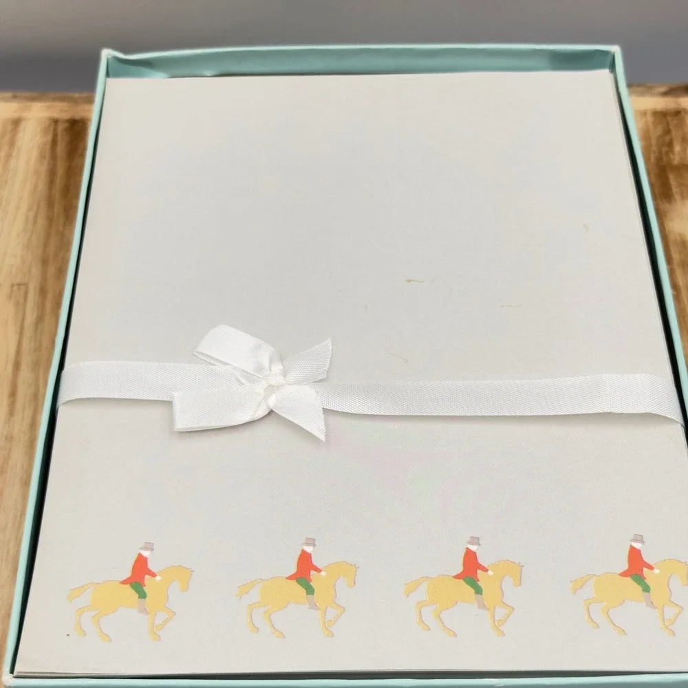 Mead Stationery Set of 40 Blue Equestrian Horse Rider 1985 Vintage Boxed Paper